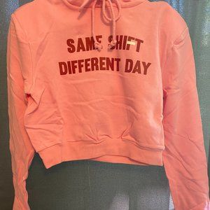 Grey Lab New Same Shift Different Day Shoulder Pad Cropped Hoodie Sweatshirt